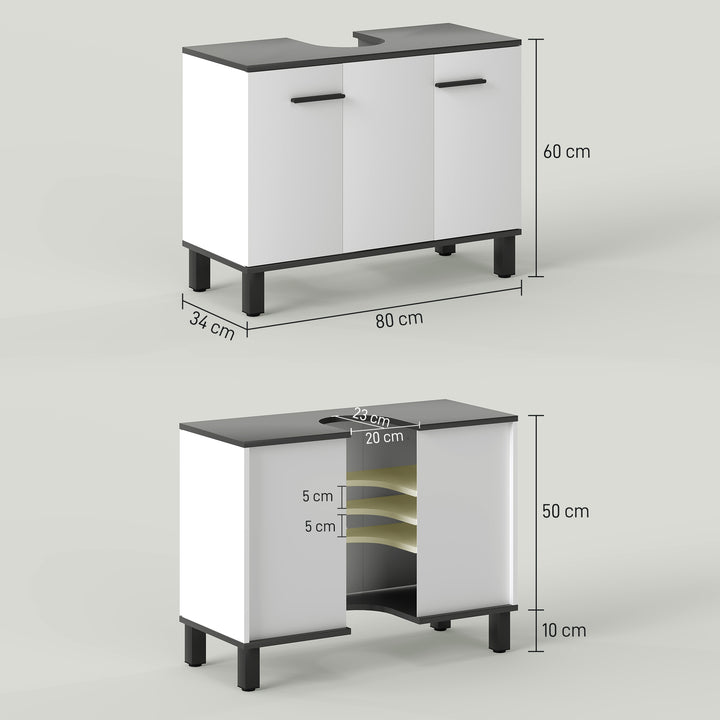 Móvel para Lavatório Pousar Móvel para Lavatório Pedestral Móvel Casa de Banho com 2 Portas e Prateleira Ajustável para Lavatório com ou sem Pedestral 80x34x60 cm Branco Brilhante