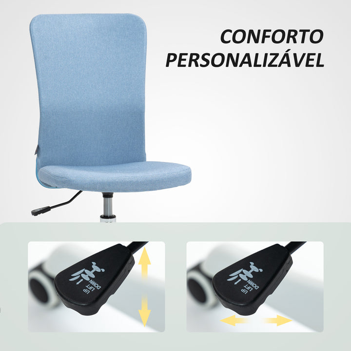 Cadeira de Escritório sem Apoio para os Braços Cadeira de Escritório Giratória Estofada em Linho Sintético com Altura Ajustável para Estudo Dormitório Tocador Carga 120 kg 53x43x85-93 cm Azul