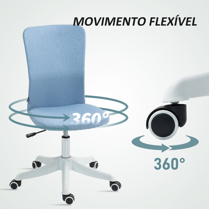 Cadeira de Escritório sem Apoio para os Braços Cadeira de Escritório Giratória Estofada em Linho Sintético com Altura Ajustável para Estudo Dormitório Tocador Carga 120 kg 53x43x85-93 cm Azul