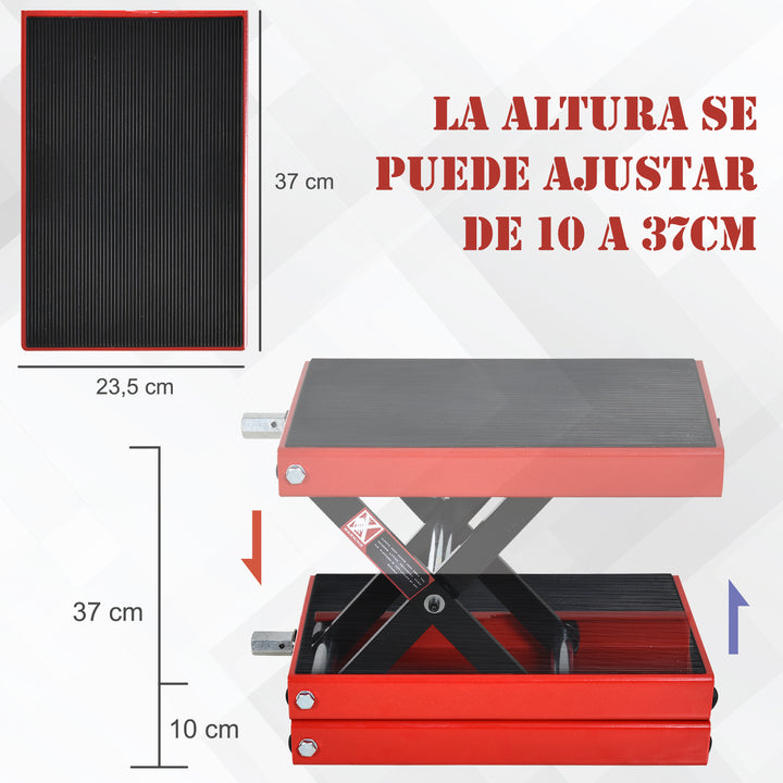 Plataforma de elevação de tesoura com altura ajustável Carga 500 kg 41,5x23,5x10-37 cm Preto e Vermelho
