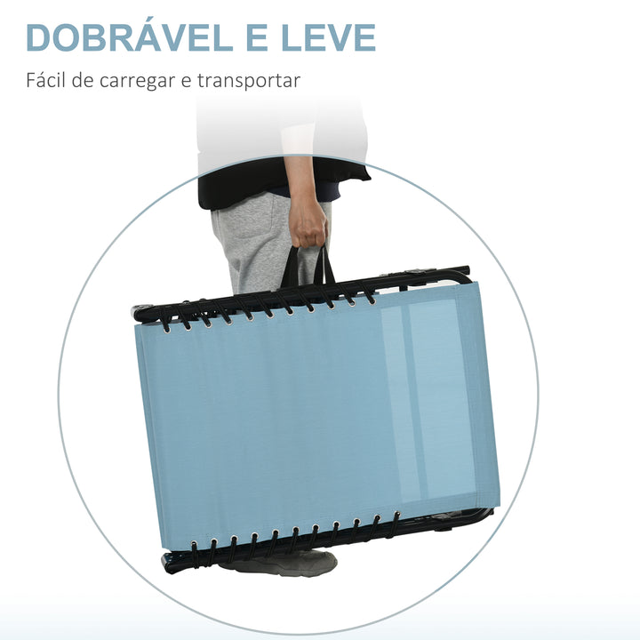 Espreguiçadeira Dobrável Jardim Exterior Reclinável 4 Posições com Apoio de Cabeça e Estrutura em Aço Carga 120 kg para Terraço Piscina Praia 189x58x30 cm Azul Claro