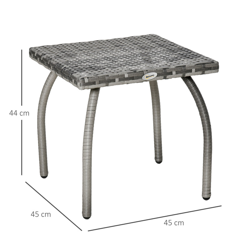 Mesa de Jardim de Vime Mesinha Auxiliar com Pés de Metal Capacidade 30 kg Mesa de Exterior para Pátio Terraço Varanda 45x45x44 cm Cinza