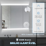 Armário Casa de Banho com Espelho e Luzes LED Armário com Espelho para Casa de Banho com Prateleiras Ajustáveis e USB Móvel para Casa de Banho Estilo Moderno 90x15x75 cm Branco