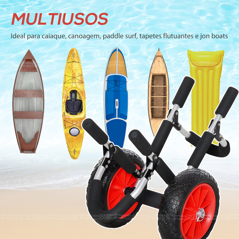 Carrinho de Transporte para Prancha de Surf Carrinho de Transporte Dobrável com 2 Rodas Carga Máxima 45 kg e Estrutura de Alumínio para Prancha de Surf com Espessura Inferior a 12,5 cm 64x55x38,5 cm Preto e Vermelho