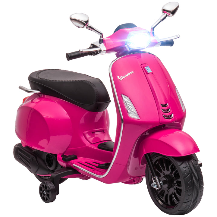 Moto Elétrica para Crianças de 3-6 Anos com Licença Vespa Motocicleta de Bateria 6V com USB MP3 Luz LED Rádio FM Moto para Crianças com Velocidade 3 km/h Carga 35 kg 107x47x73 cm Rosa
