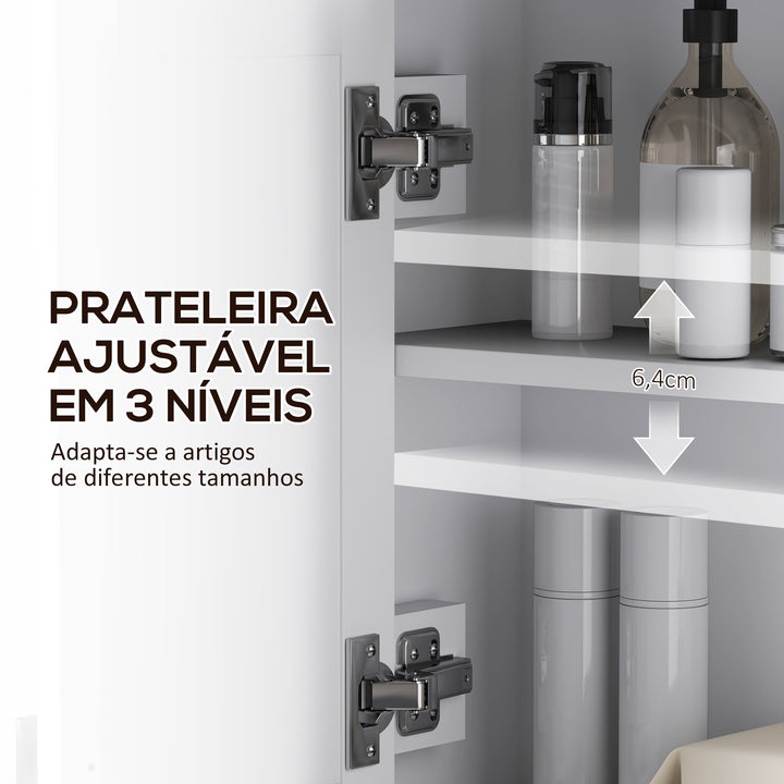 Armário de Parede para Casa de Banho Móvel Casa de Banho Suspenso Armário de Parede para Armazenamento com 2 Portas de Vime PE Prateleira Ajustável 60x19,5x49,4 cm Branco