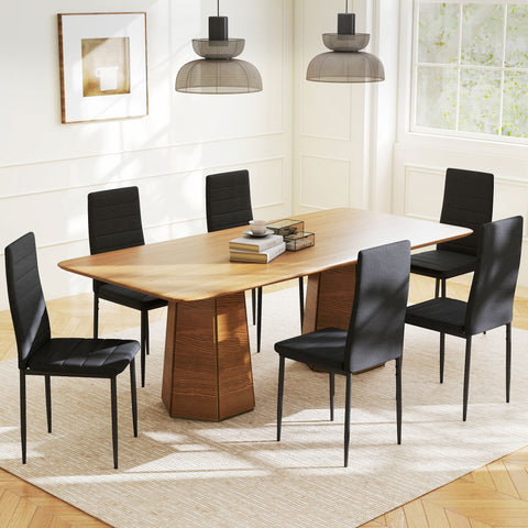 Conjunto de 6 Cadeiras de Sala de Jantar Estofadas em Linho com Pernas em Metal Cadeiras Modernas para Cozinha Quarto Suporta até 120 kg 41x50x97 cm Preto