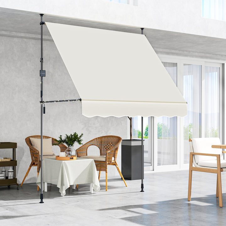Toldo Manual Retráctil 2x1,2 m Toldo Exterior Enrolável Altura Ajustável com Manivela 210-310 cm Proteção UV30+ Sem Perfuração para Jardim Varanda Pátio Creme