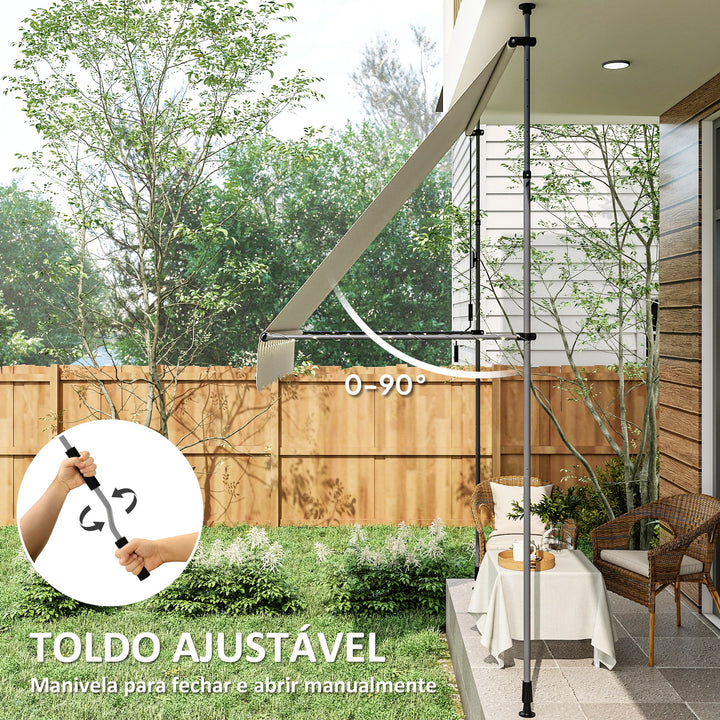 Toldo Manual Retráctil 2x1,2 m Toldo Exterior Enrolável Altura Ajustável com Manivela 210-310 cm Proteção UV30+ Sem Perfuração para Jardim Varanda Pátio Creme