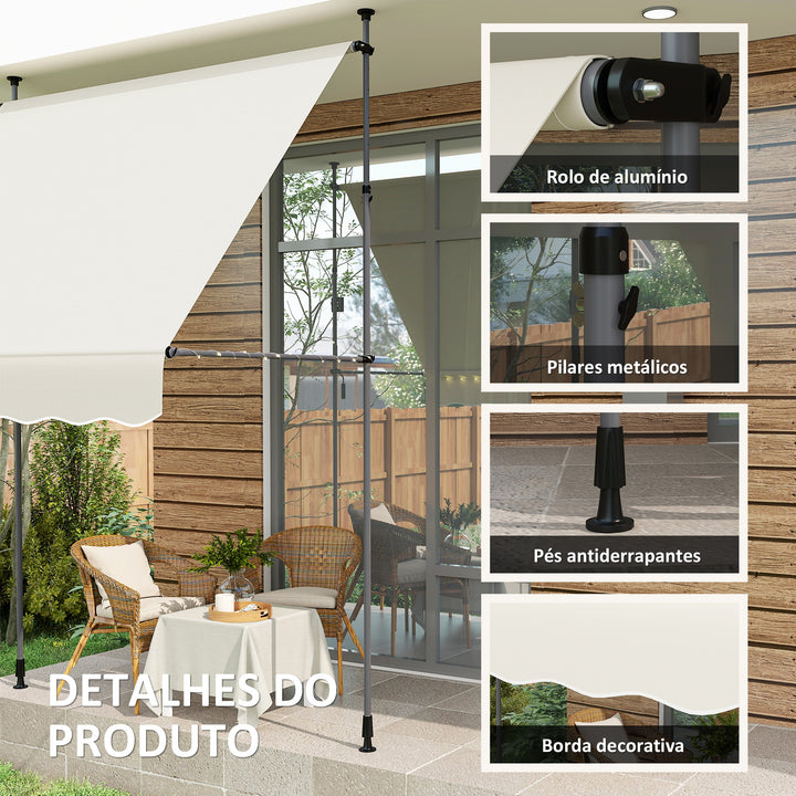 Toldo Manual Retráctil 2x1,2 m Toldo Exterior Enrolável Altura Ajustável com Manivela 210-310 cm Proteção UV30+ Sem Perfuração para Jardim Varanda Pátio Creme