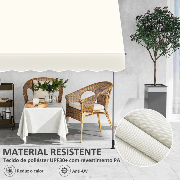 Toldo Manual Retráctil 2x1,2 m Toldo Exterior Enrolável Altura Ajustável com Manivela 210-310 cm Proteção UV30+ Sem Perfuração para Jardim Varanda Pátio Creme