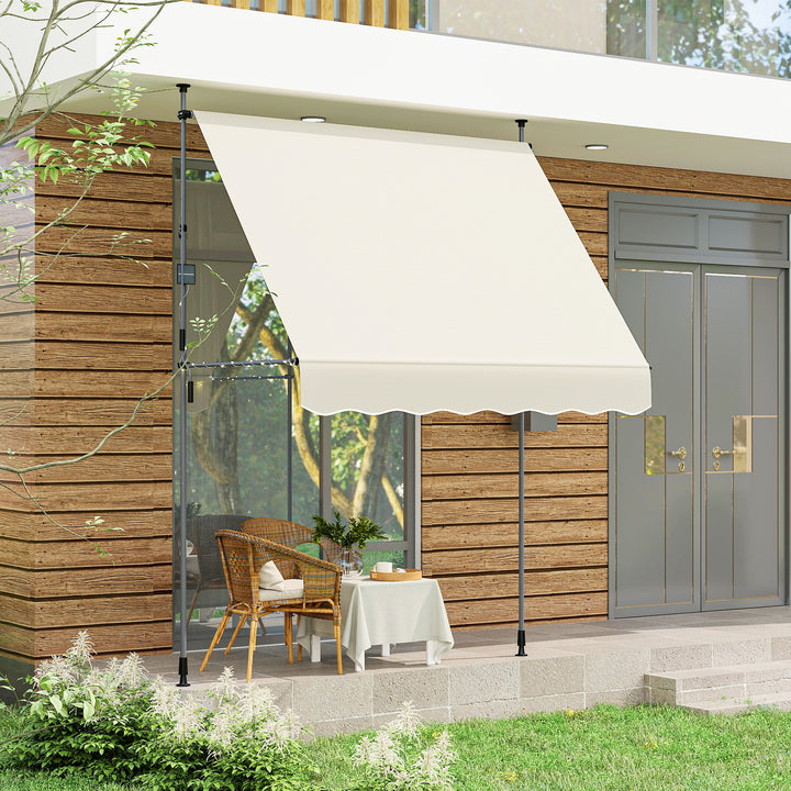Toldo Manual Retráctil 2x1,2 m Toldo Exterior Enrolável Altura Ajustável com Manivela 210-310 cm Proteção UV30+ Sem Perfuração para Jardim Varanda Pátio Creme
