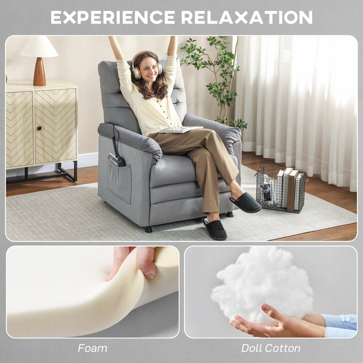 Poltrona de Massagem com Aquecimento Lombar e Massagem por Vibração Poltrona Relax Reclinável Elétrica Motor Silencioso Função de Memória Bolsos Laterais e Controlo Remoto 82x99x106 cm Cinzento