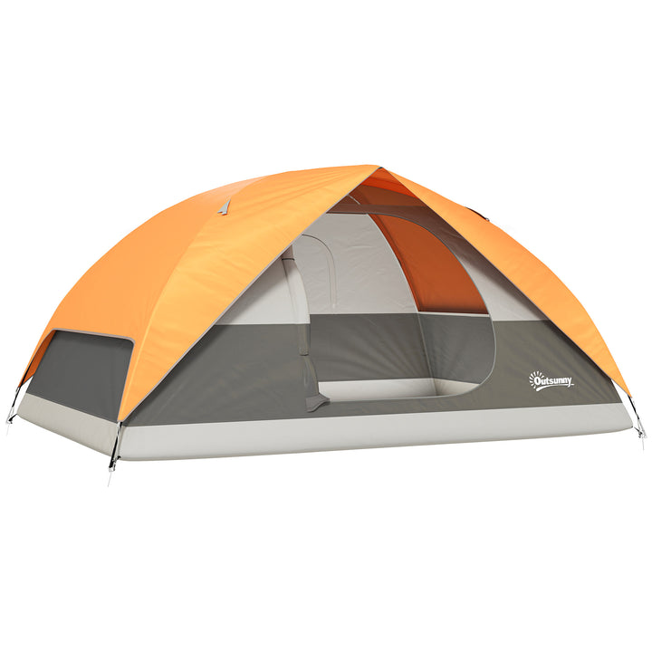 Tenda de Campismo para 2-4 Pessoas Tenda de Campismo Dobrável com Porta Janela de Malha Bolsos Gancho e Bolsa de Transporte Impermeável Fácil Instalação para Caminhadas 205x275x135 cm Laranja e Cinza