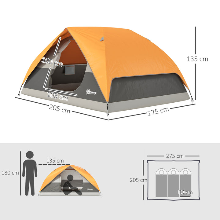 Tenda de Campismo para 2-4 Pessoas Tenda de Campismo Dobrável com Porta Janela de Malha Bolsos Gancho e Bolsa de Transporte Impermeável Fácil Instalação para Caminhadas 205x275x135 cm Laranja e Cinza