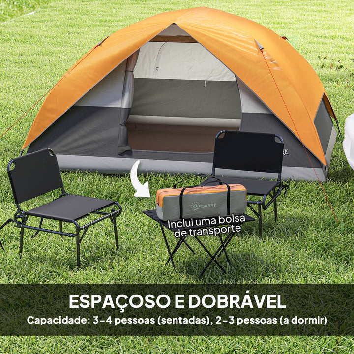 Tenda de Campismo para 2-4 Pessoas Tenda de Campismo Dobrável com Porta Janela de Malha Bolsos Gancho e Bolsa de Transporte Impermeável Fácil Instalação para Caminhadas 205x275x135 cm Laranja e Cinza