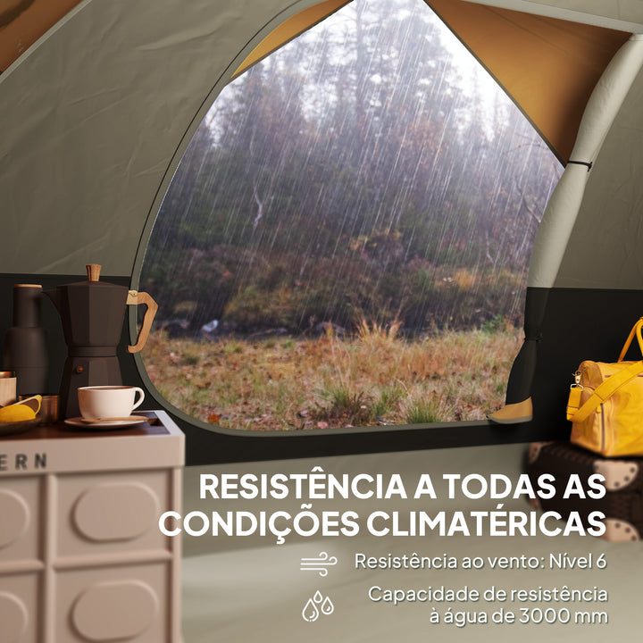 Tenda de Campismo para 2-4 Pessoas Tenda de Campismo Dobrável com Porta Janela de Malha Bolsos Gancho e Bolsa de Transporte Impermeável Fácil Instalação para Caminhadas 205x275x135 cm Laranja e Cinza