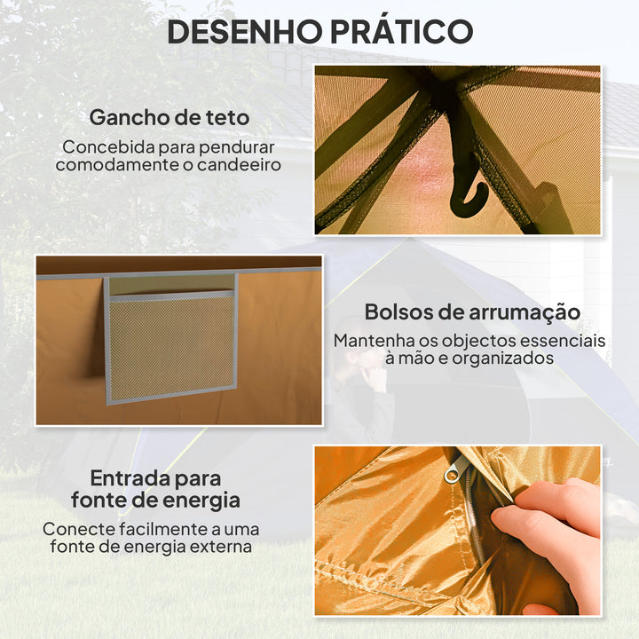 Tenda de Campismo para 2-4 Pessoas Tenda de Campismo Dobrável com Porta Janela de Malha Bolsos Gancho e Bolsa de Transporte Impermeável Fácil Instalação para Caminhadas 205x275x135 cm Laranja e Cinza