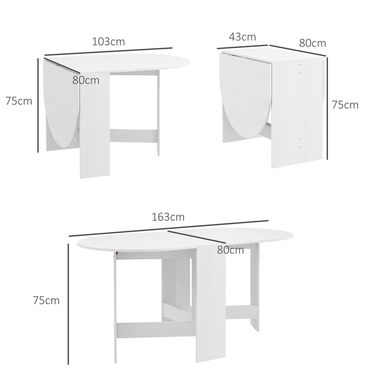 Mesa de Cozinha Dobrável Mesa de Jantar Dobrável Ovalada com Laterais Abatíveis Estilo Moderno 163x80x75 cm Branco
