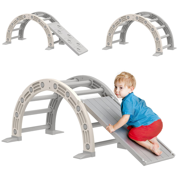 Brinquedo de Escalada para Crianças 4 em 1 com Arco de Escalada Baloiço Rampa e Escorrega Brinquedo de Plástico para Crianças de 18-48 Meses para Interior e Exterior Cinza e Branco