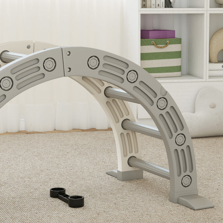 Brinquedo de Escalada para Crianças 4 em 1 com Arco de Escalada Baloiço Rampa e Escorrega Brinquedo de Plástico para Crianças de 18-48 Meses para Interior e Exterior Cinza e Branco