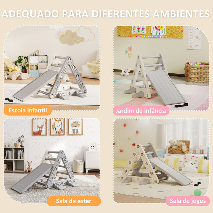 Brinquedo de Escalada para Crianças 4 em 1 com Arco de Escalada Baloiço Rampa e Escorrega Brinquedo de Plástico para Crianças de 18-48 Meses para Interior e Exterior Cinza e Branco