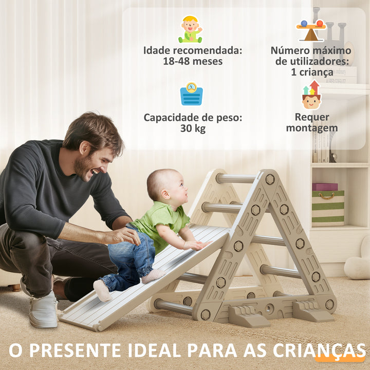 Brinquedo de Escalada para Crianças 4 em 1 com Arco de Escalada Baloiço Rampa e Escorrega Brinquedo de Plástico para Crianças de 18-48 Meses para Interior e Exterior Cinza e Branco