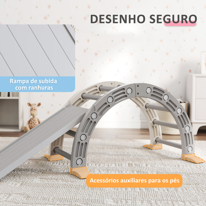 Brinquedo de Escalada para Crianças 4 em 1 com Arco de Escalada Baloiço Rampa e Escorrega Brinquedo de Plástico para Crianças de 18-48 Meses para Interior e Exterior Cinza e Branco