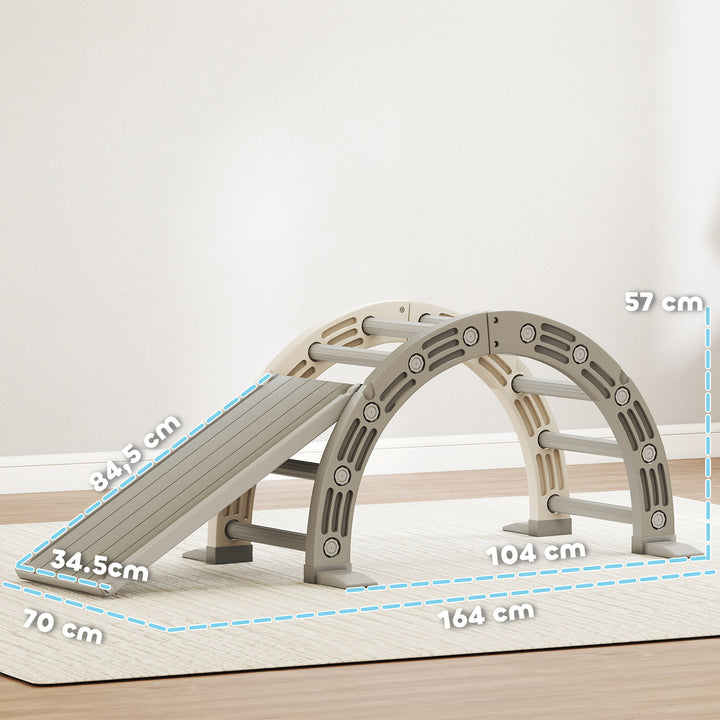 Brinquedo de Escalada para Crianças 4 em 1 com Arco de Escalada Baloiço Rampa e Escorrega Brinquedo de Plástico para Crianças de 18-48 Meses para Interior e Exterior Cinza e Branco