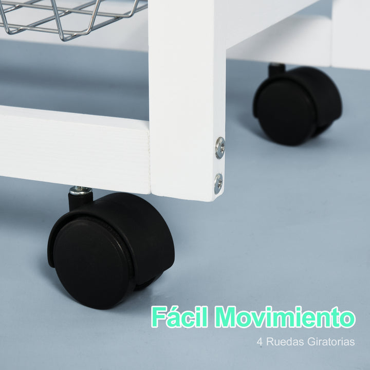 Carrinho de cozinha Carrinho de serviço multifuncional com gavetas Cestas Prateleiras de especiarias Toalheiro Rodas 92x37x82 cm Branco