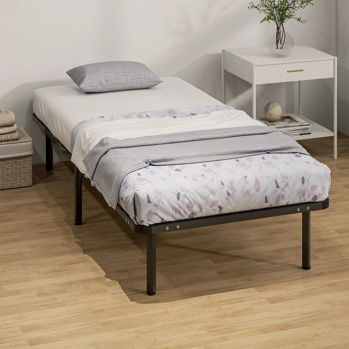 Estrutura de Cama 90x190 cm Altura 26 cm Plataforma de Aço com Espaço de Armazenamento em Madeira de Álamo Fácil de Montar Capacidade 300 kg Preto