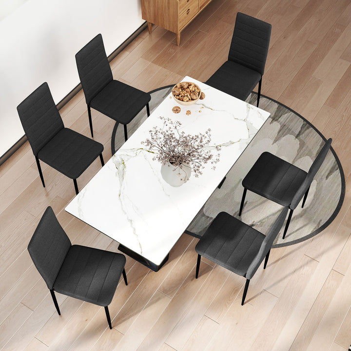 Conjunto de 6 Cadeiras de Sala de Jantar Estofadas em Linho com Pernas em Metal Cadeiras Modernas para Cozinha Quarto Suporta até 120 kg 41x50x97 cm Preto
