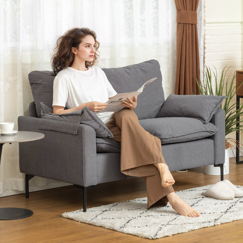 Sofá de 2 Lugares Revestido em Veludo Sofá Moderno com Pés de Metal Apoios de Braços Acolchoados para Sala Quarto Escritório 130x77x84 cm Cinza