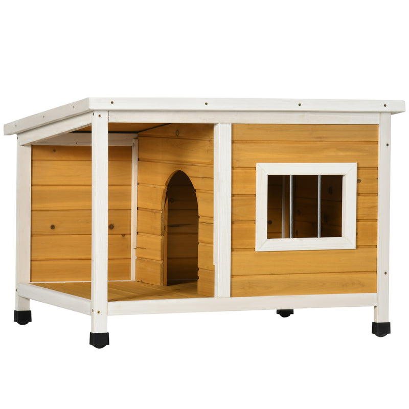 Casa para Cães de Madeira 85,5x62x60cm Casa para Animais de Estimação Casa para Cães com Teto Asfáltico Impermeável e Janela para Interior e Exterior Madeira