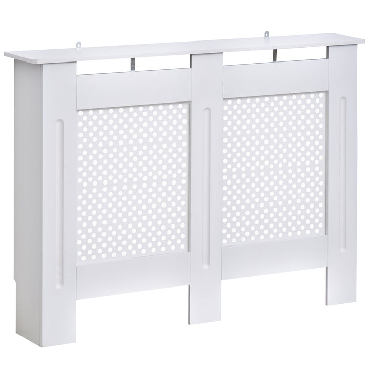 Cobertura de Radiador de Madeira com prateleira e painel decorativo elegante e moderno 111,5x19x82 cm Branco