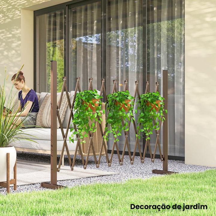 Cerca de Jardim em Liga de Alumínio Barreira de Exterior Extensível Cerca de Jardim Metálica para Decoração 250x31x103,5 cm Marrom