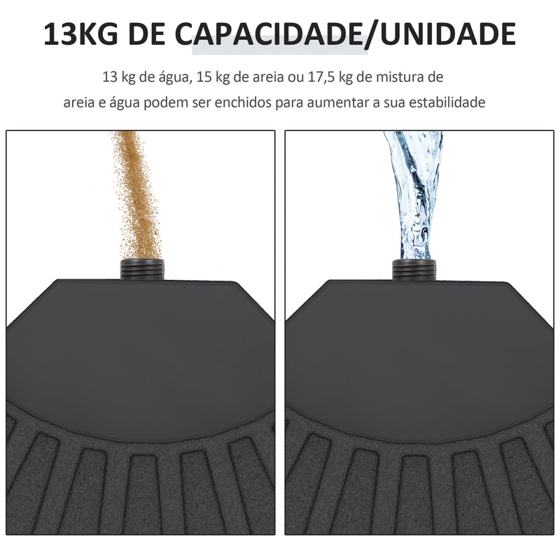 Conjunto de Pesos para Base de Chapéu de Sol de 4 Peças Preenchível com 52 Litros de Água 60 kg de Areia ou 70 kg Ambos Preto