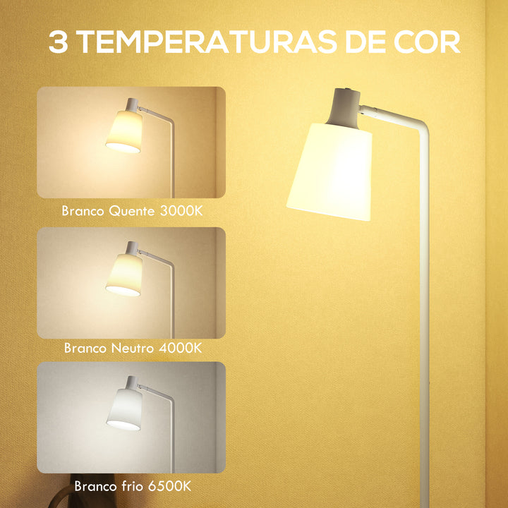 Candeeiro de Pé LED Regulável Candeeiro de Pé Sala Moderno com Ecrã Giratório 350° 3 Temperaturas de Cor 3000K/4000K/6500K e Lâmpada E27 para Quarto Escritório 45x21x148 cm Branco
