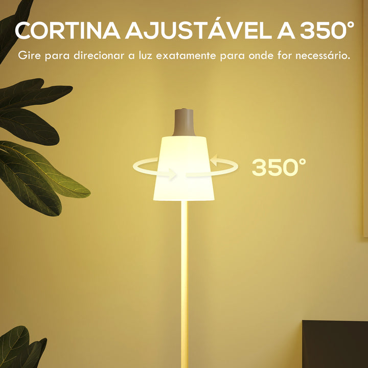 Candeeiro de Pé LED Regulável Candeeiro de Pé Sala Moderno com Ecrã Giratório 350° 3 Temperaturas de Cor 3000K/4000K/6500K e Lâmpada E27 para Quarto Escritório 45x21x148 cm Branco
