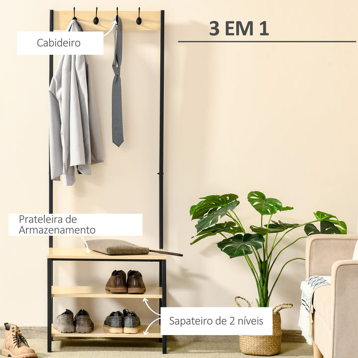 Cabide Suporte De Metal Estande 3 Prateleiras 8 Ganchos Cabide para Sapatos Roupas para Entrada do Corredor 60x40x175 cm