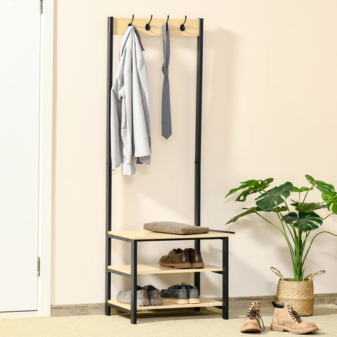Cabide Suporte De Metal Estande 3 Prateleiras 8 Ganchos Cabide para Sapatos Roupas para Entrada do Corredor 60x40x175 cm