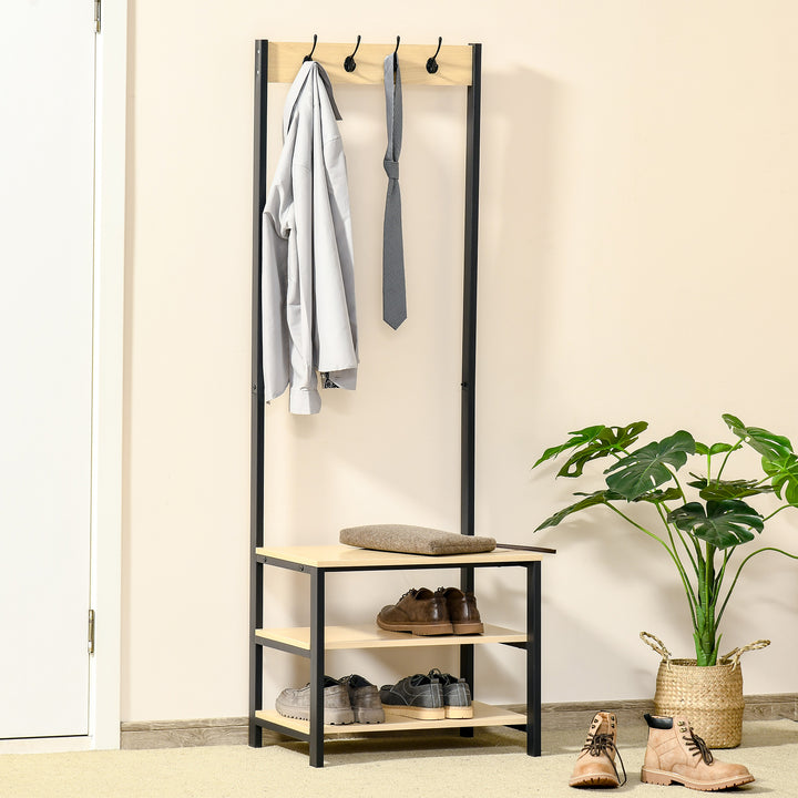 Cabide Suporte De Metal Estande 3 Prateleiras 8 Ganchos Cabide para Sapatos Roupas para Entrada do Corredor 60x40x175 cm