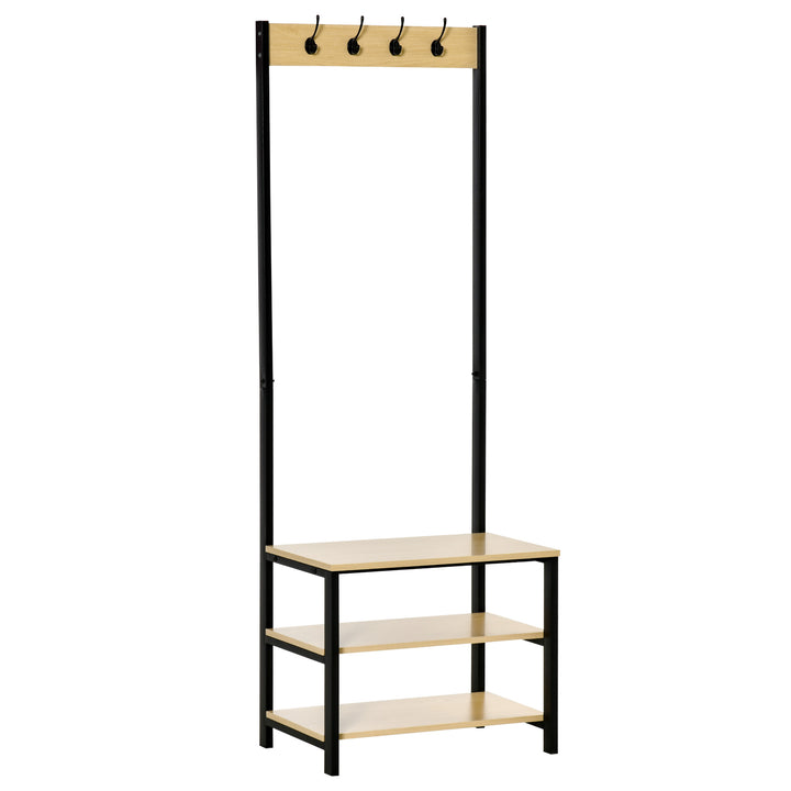Cabide Suporte De Metal Estande 3 Prateleiras 8 Ganchos Cabide para Sapatos Roupas para Entrada do Corredor 60x40x175 cm