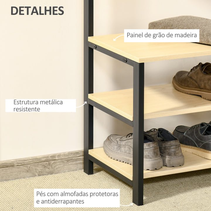Cabide Suporte De Metal Estande 3 Prateleiras 8 Ganchos Cabide para Sapatos Roupas para Entrada do Corredor 60x40x175 cm