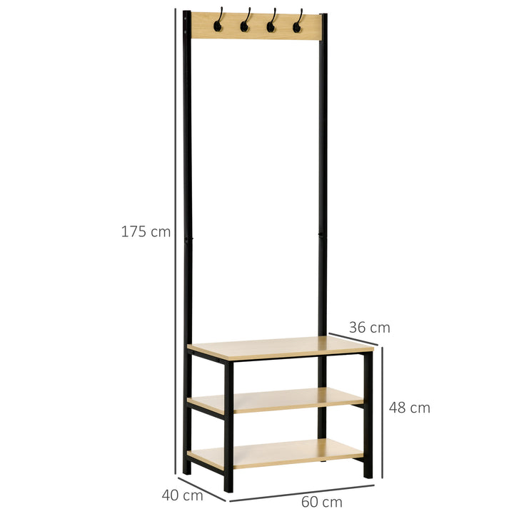 Cabide Suporte De Metal Estande 3 Prateleiras 8 Ganchos Cabide para Sapatos Roupas para Entrada do Corredor 60x40x175 cm