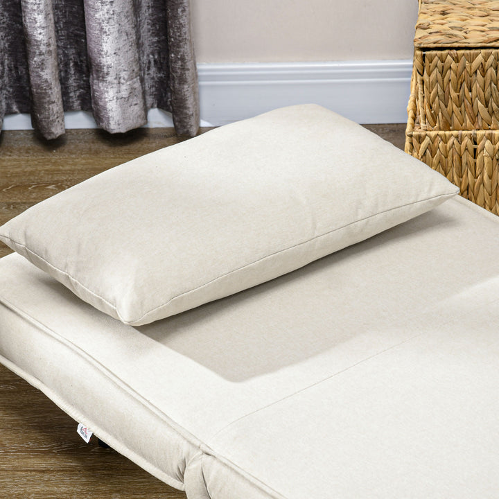 Sofá Cama Individual 3 em 1, Poltrona Cama Dobrável Estofada em Linho Sintético, com Encosto Ajustável em 6 Níveis, Almofada, Assento Largo, Pés de Madeira, 72x78x79 cm, Creme