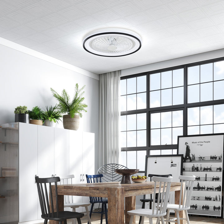 Ventoinha de Teto com Luz LED 48,5 W Motor DC Reversível Lâmpada Ventoinha de Teto Silenciosa com Controlo Remoto 6 Velocidades Temporizador para Sala de Estar Quarto Ø48x13 cm Branco