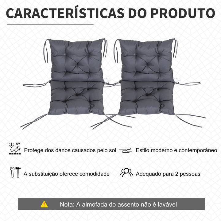 Conjunto de 2 Almofadas de Cadeira 50x98x8 cm Almofadas de Cadeira de Exterior com Encosto 6 Cordões de Fixação para Jardim Terraço Varanda Cinza Escuro