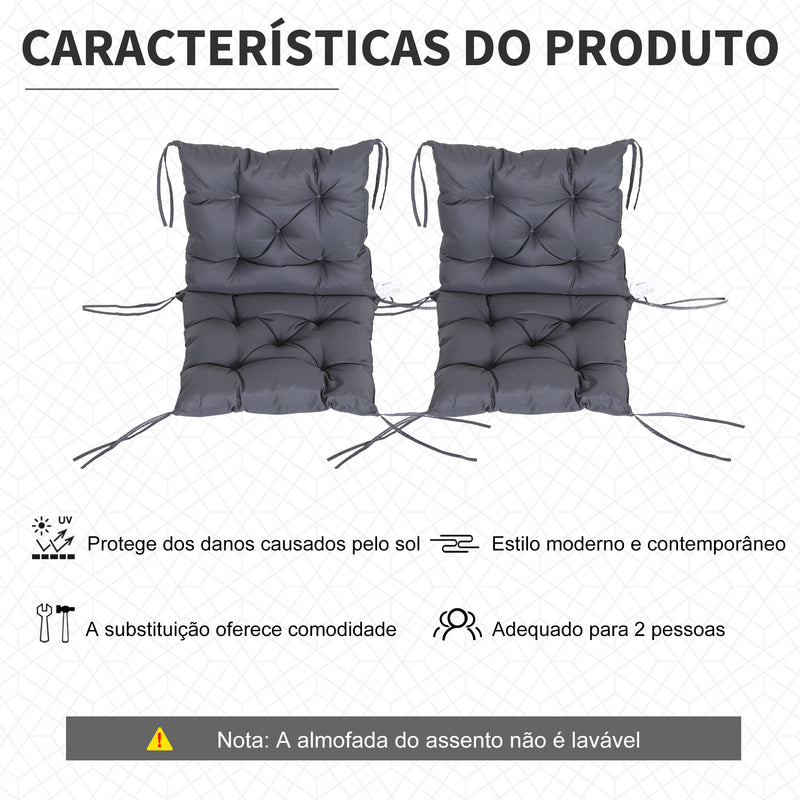 Conjunto de 2 Almofadas de Cadeira 50x98x8 cm Almofadas de Cadeira de Exterior com Encosto 6 Cordões de Fixação para Jardim Terraço Varanda Cinza Escuro