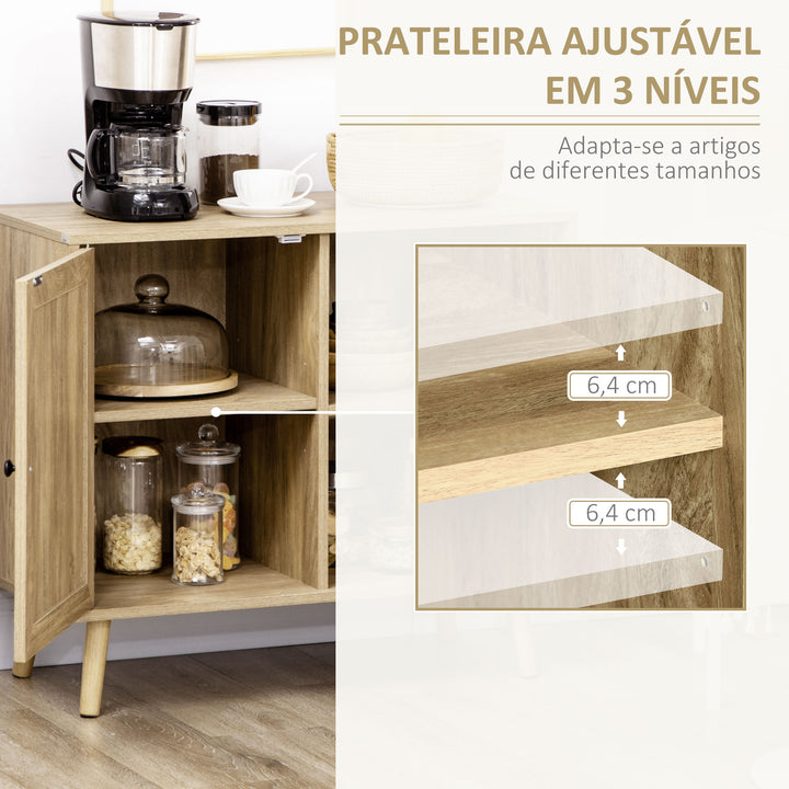 Aparador de Sala de Estar Buffet para Sala de Jantar Móvel Auxiliar de Cozinha com Porta de Vime e 2 Prateleiras de Armazenamento para Sala de Estar 80x39x70cm Madeira
